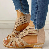 Studded Hollow Out Flat Sandals Oshnow